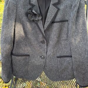 DKNY Grey tweed jacket with black trim-size 16